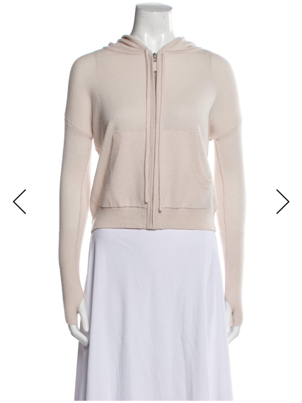 Nili Lotan Beige Zip-Up Hooded 100% Cashmere Sweater